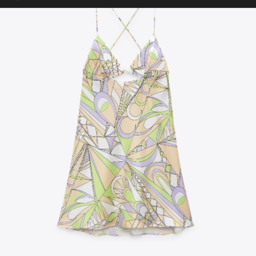 ZARA SATIN EFFECT
MINI DRESS mod moon printed cutout spring casual $98 blogger